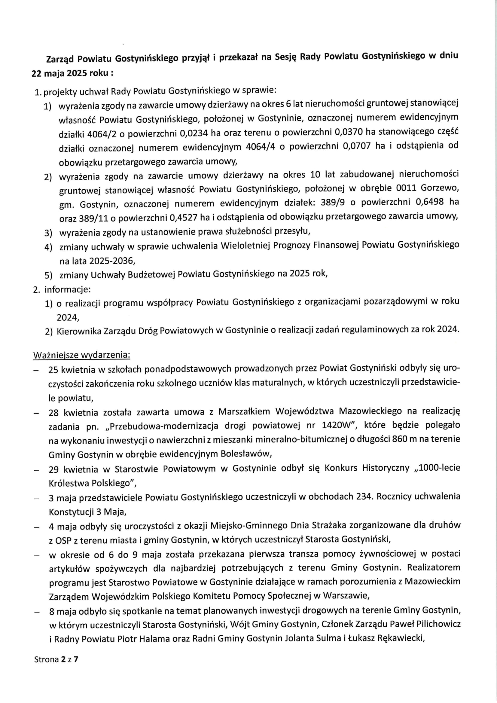 Sprawozdanie Starosty Gostyniskiego z wykonania uchwa Rady Powiatu Gostyniskiego i prac Zarzdu Powiatu Gostyniskiego w okresie 24 kwietnia 2025 r do 21 maja 2025 r 2
