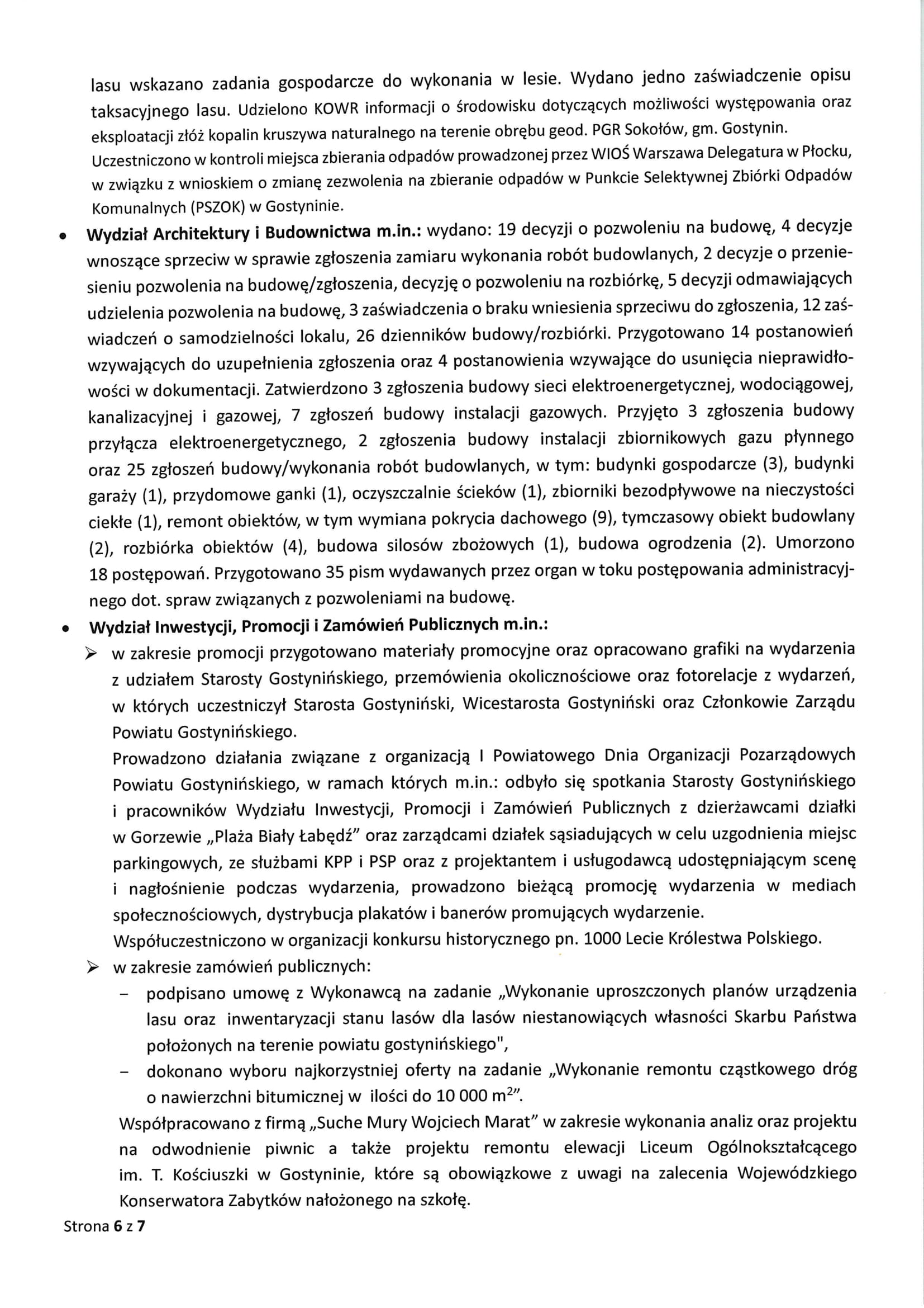 Sprawozdanie Starosty Gostyniskiego z wykonania uchwa Rady Powiatu Gostyniskiego i prac Zarzdu Powiatu Gostyniskiego w okresie 24 kwietnia 2025 r do 21 maja 2025 r 6